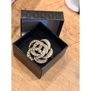 Gold-Tone Crystal Rose Brooch Pin For Women Elegant Floral Design